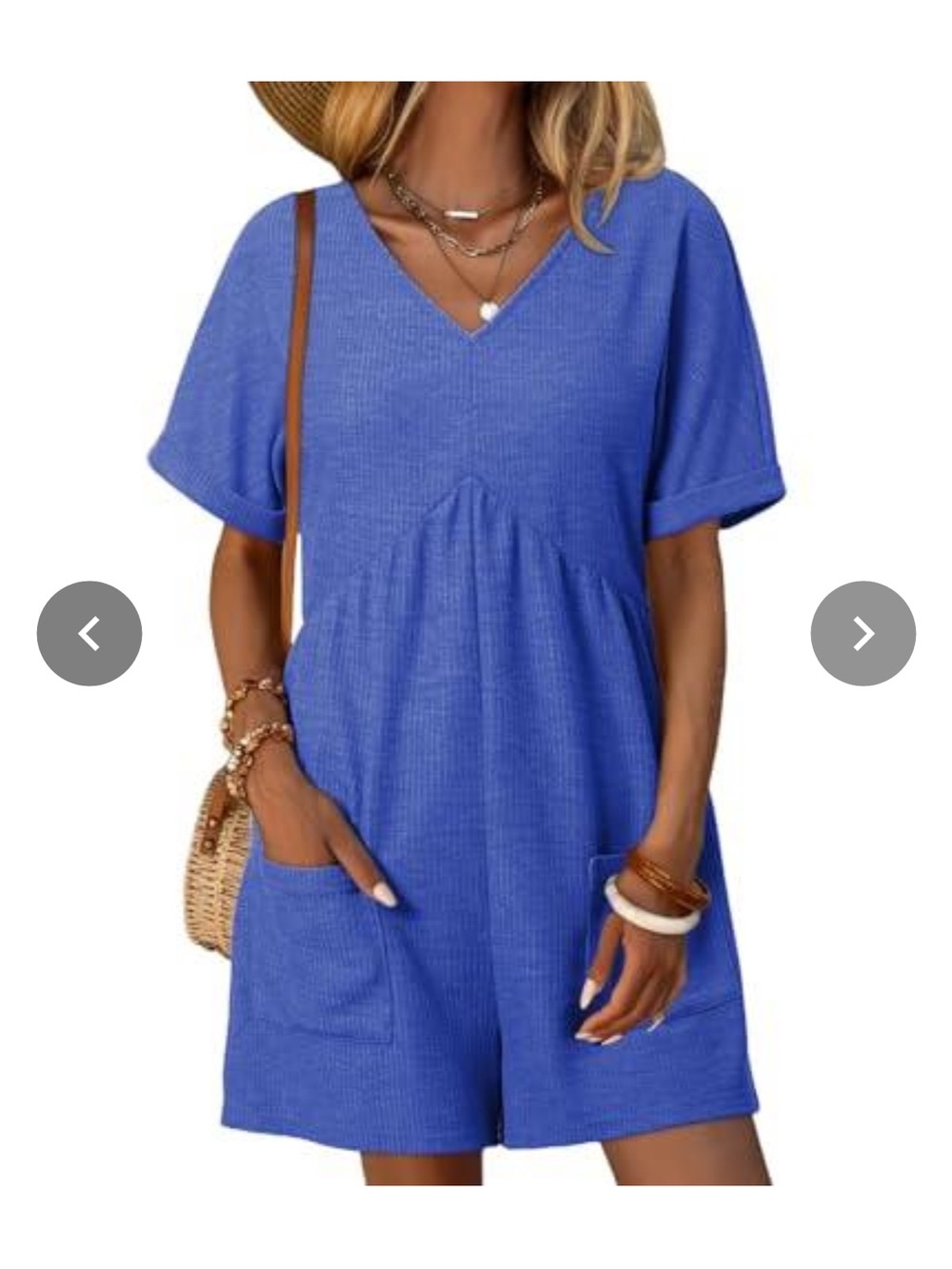 V-Neck Short Sleeve Casual Romper in Royal Blue